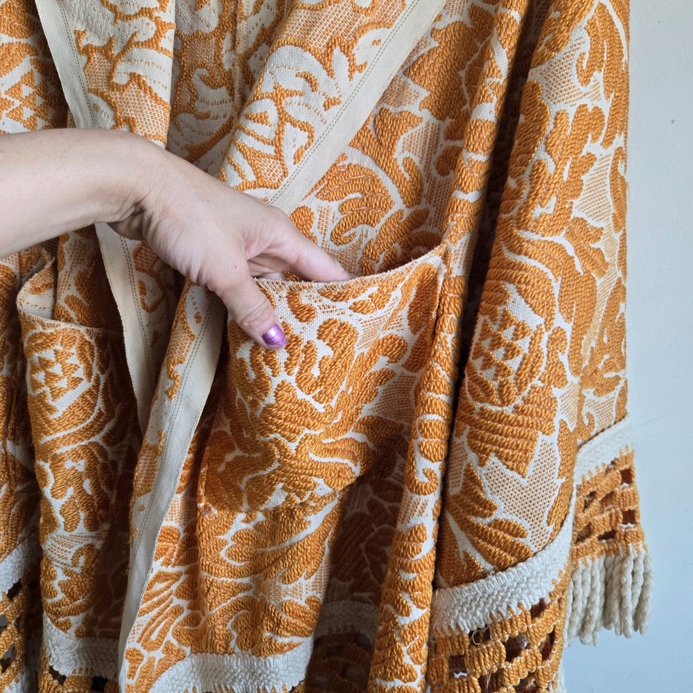 Upcycled Vtg Hause of Glassborow OS Hooded Cardigan Yellow Boho Fringe Excellent - Picture 5 of 9